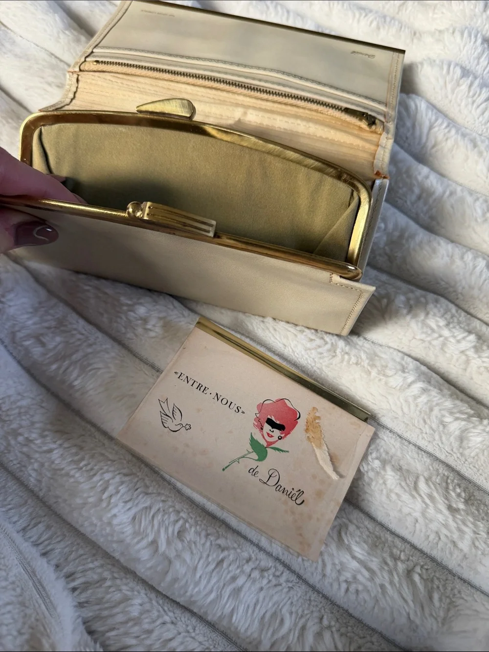 Embellished Ivory and Gold Beaded Clutch - Women's Accessories